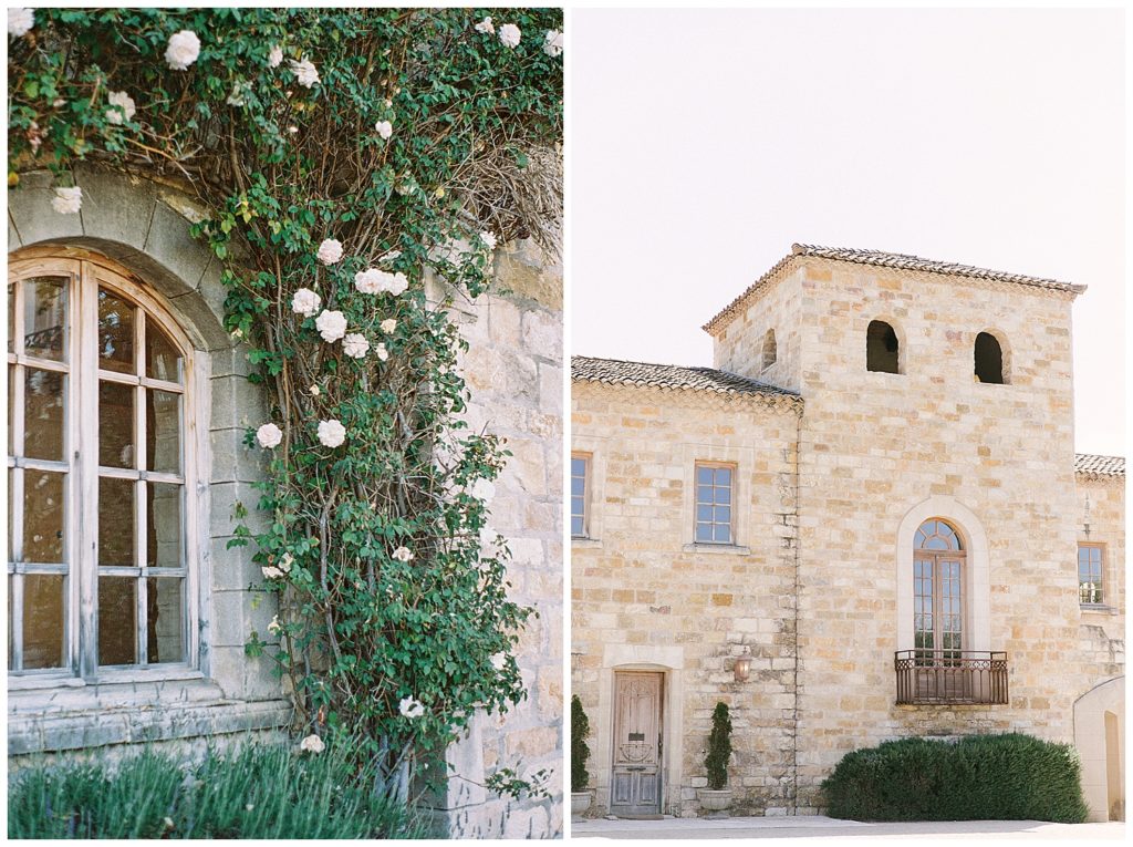Garden roses along the limestone walls of Sunstone Villa.