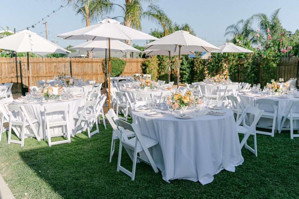 private residence backyard wedding reception table details